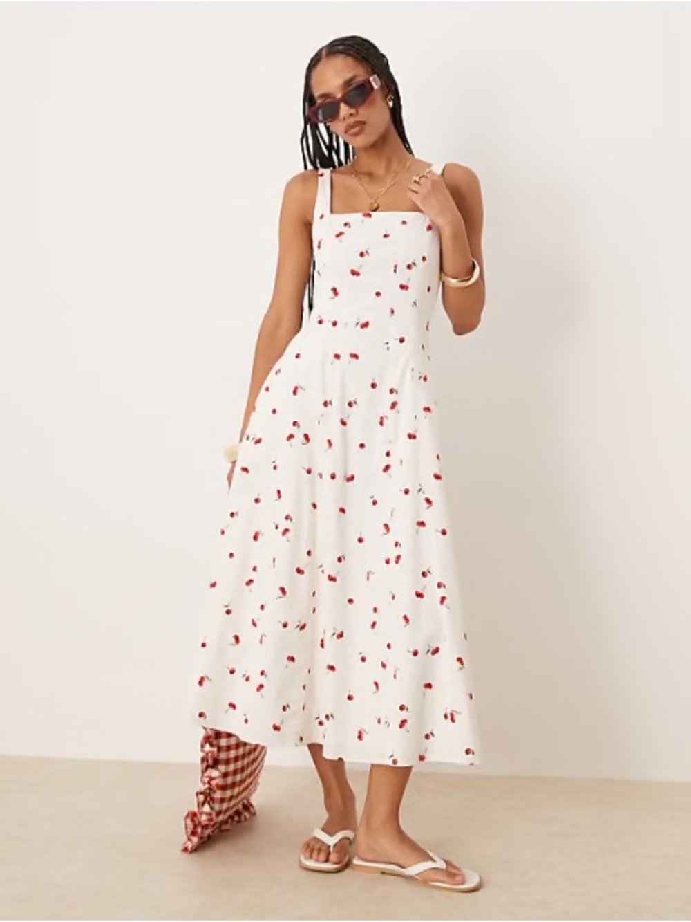 Abercrombie The A&F Mila Stretch Midi Dress Cherry Print Large TALL